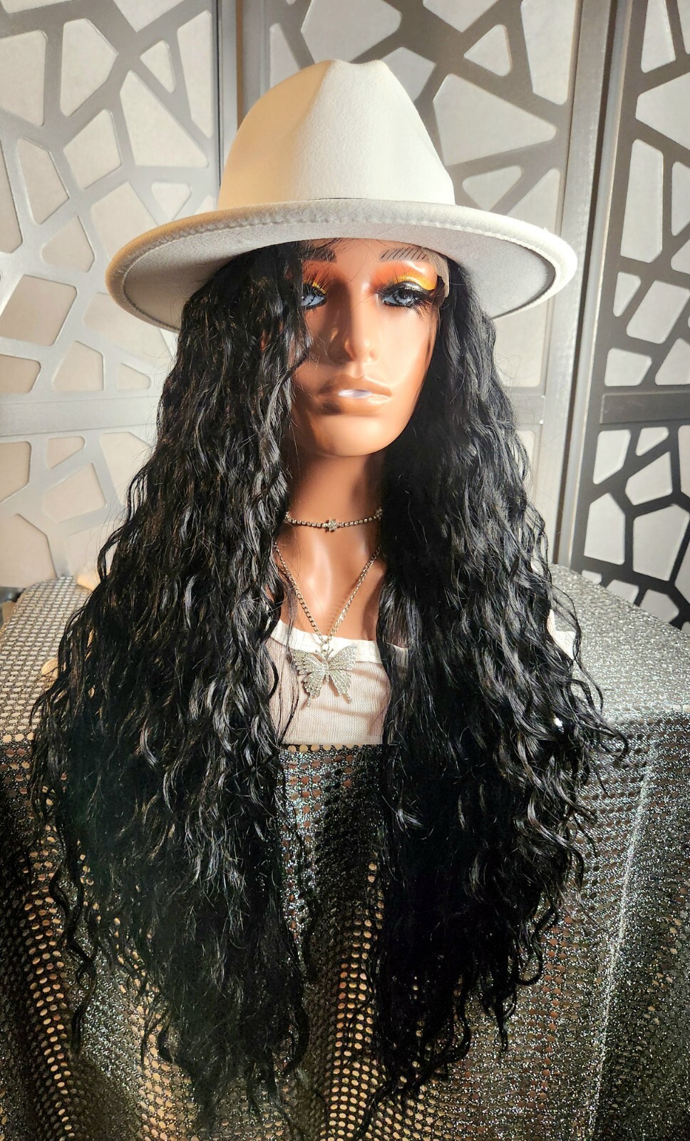 Curly Wet N Wavy Wig Black Long Wig 13×4 Lace Front Deep Wave Human Blend Heat