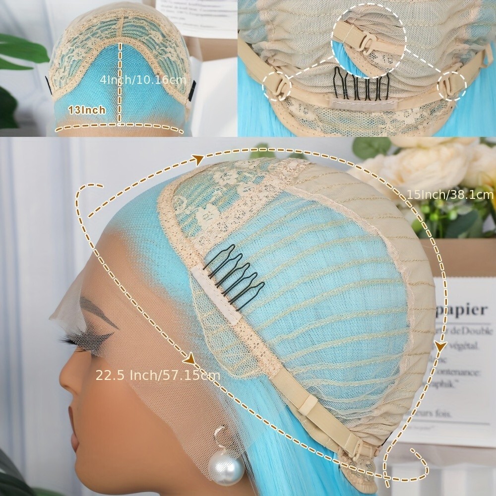 Light Blue Hair Lace Front Wigs Synthetic Pre Plucked Heat Resistant Women Party