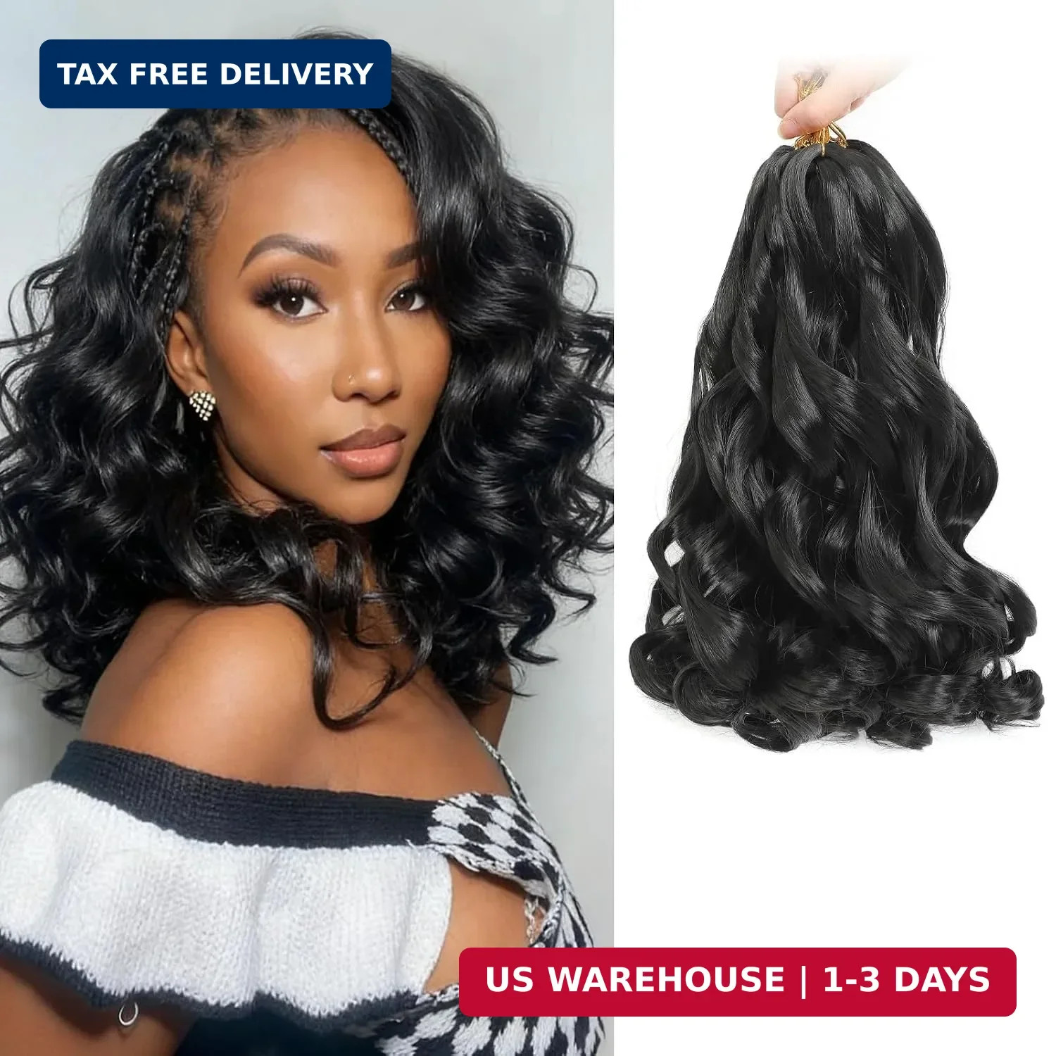 French Curl Braiding Hair 12 Inch Natural Black Curly Braiding Hair 8 Packs Pre