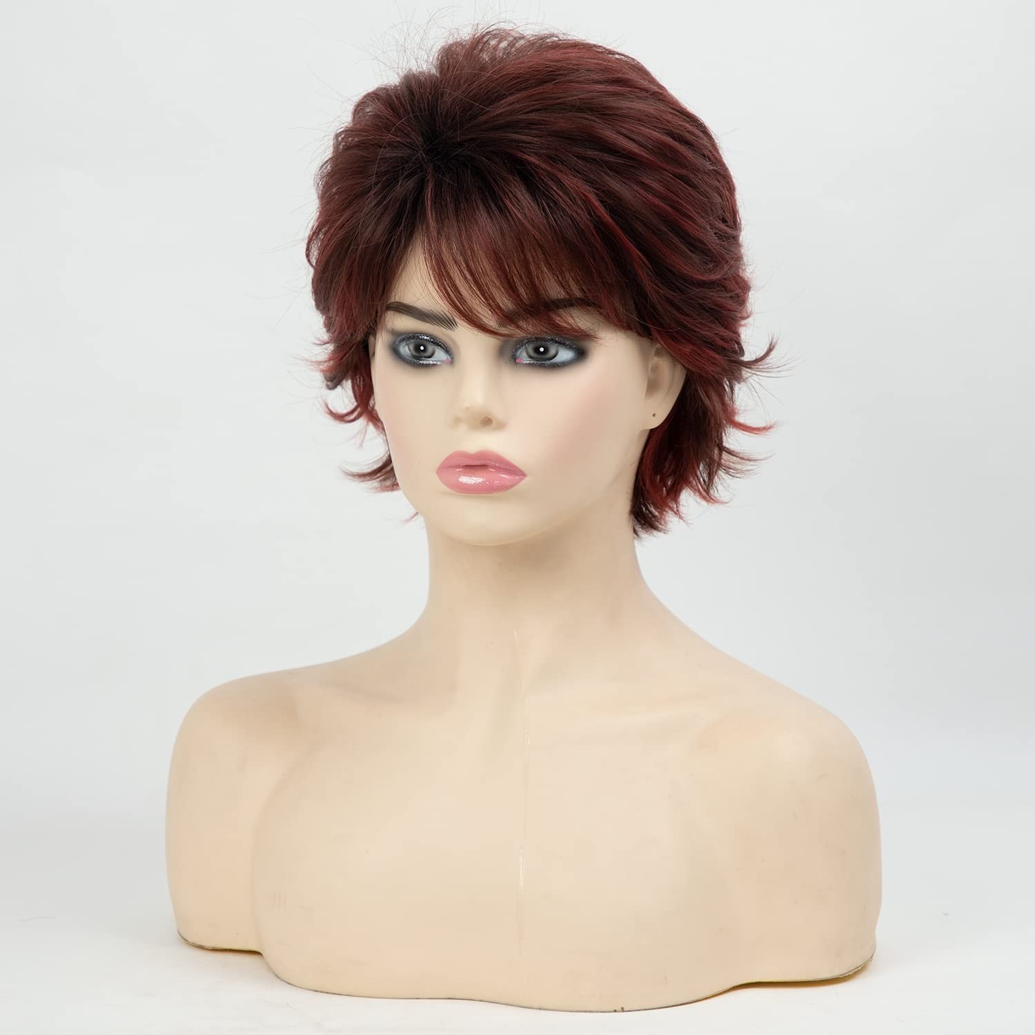 6-Inch Ombre Red Curly Wig with Bangs – Comfortable, Stylish, and Tangle-Free