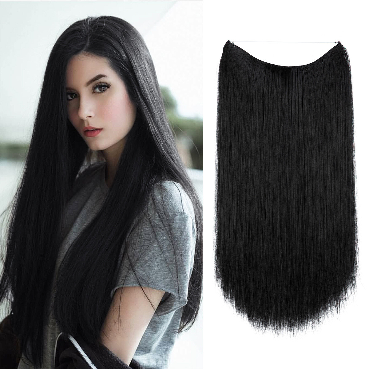 Invisible Wire Hair Extension Straight Hairpiece 14-22Inch Natural as Human Hair