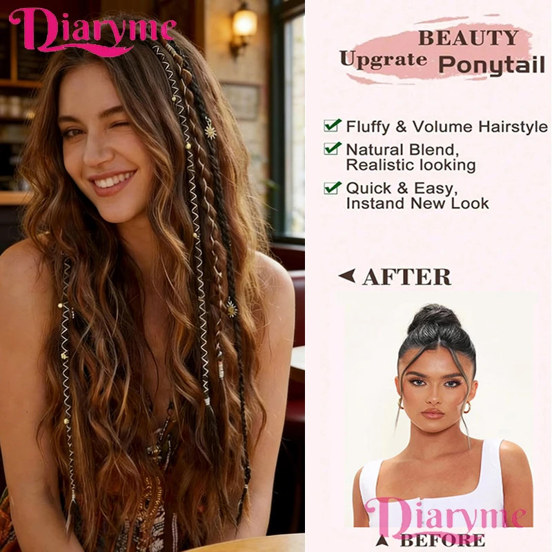2PCS 20 Inch Hand braided Synthetic Water drop Clip In Hair Extensions Bohemian
