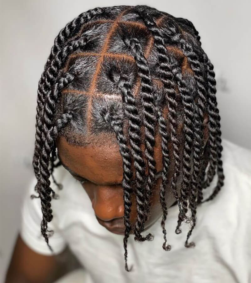 Afro Men’s Hairstyle Twisted Braids Poly Skin Human Hair Toupee For Black Men