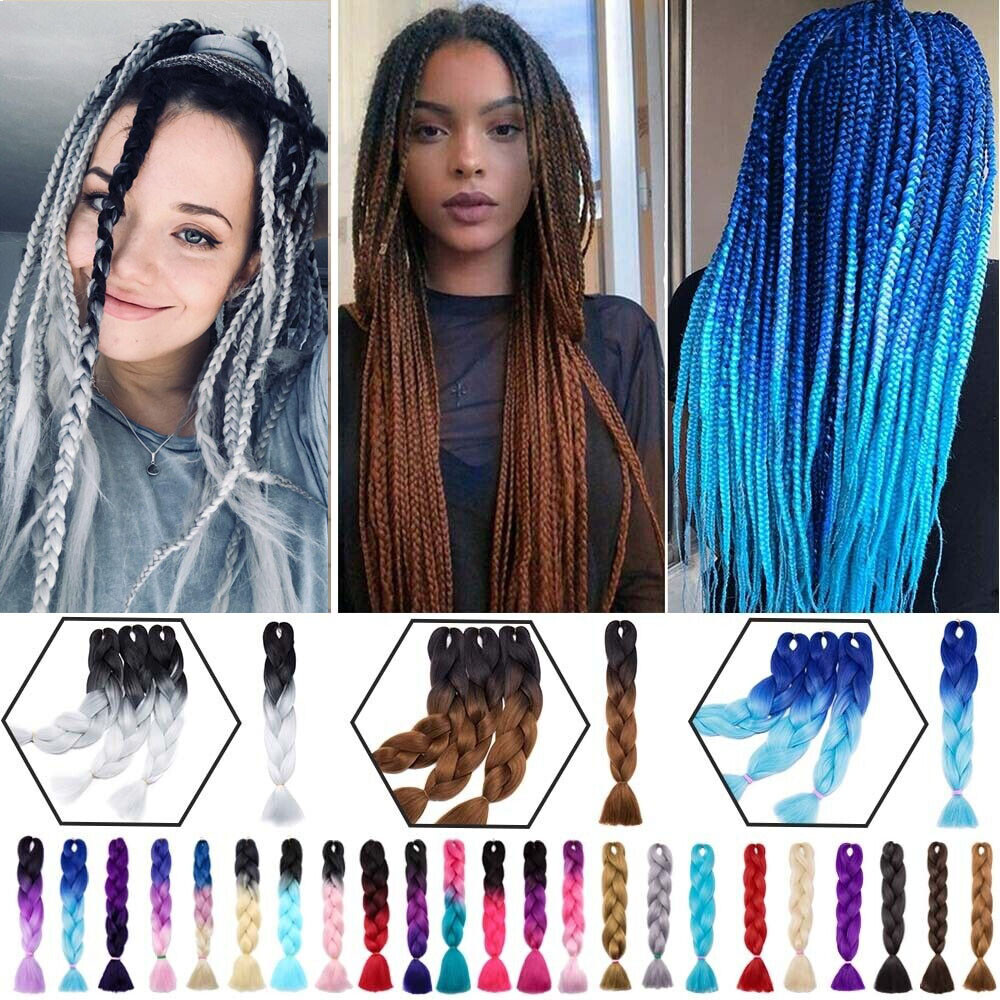 NEW Tinsel Shiny Rainbow 24″ Jumbo Dutch Braids Crochet Braiding Hair Extensions