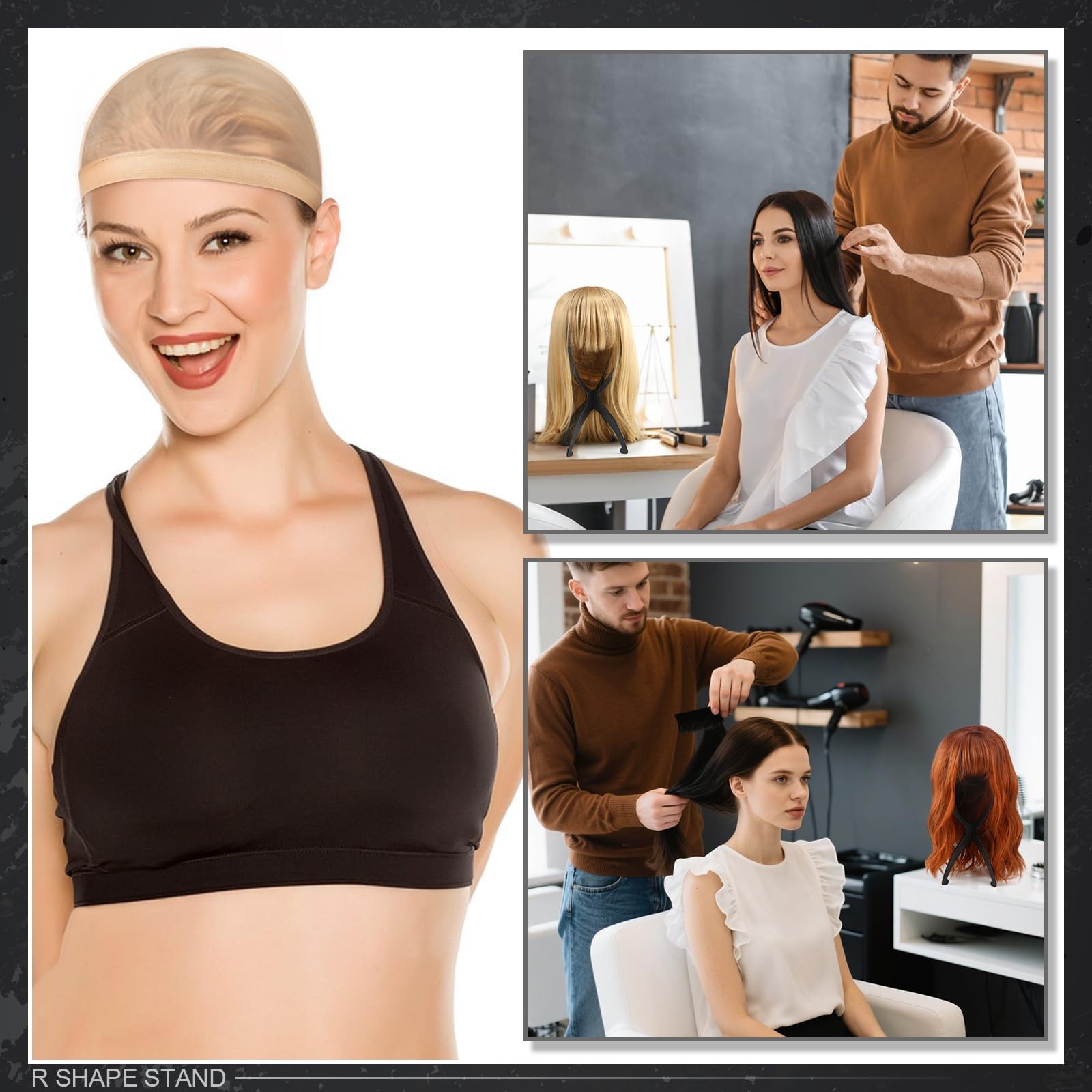 2 Pcs Brown Wig Caps Hair Nets with 2 Pack Black Wig Caps Set