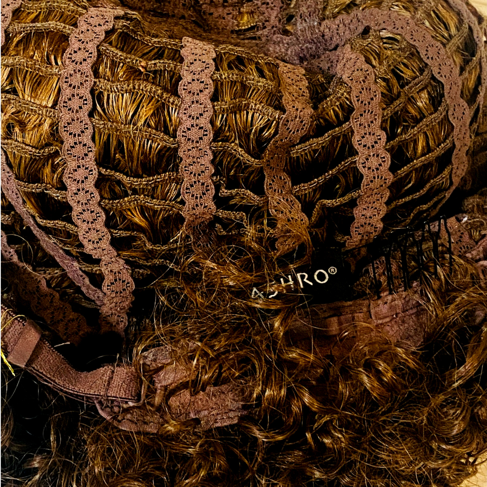 Ashro 100% Human Hair Spiral Curl Wig Brown Frost Ombre Women Size Large NWT