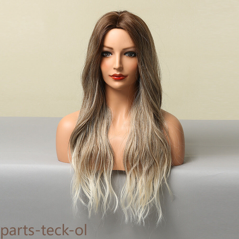 Fanshion Long Wavy Ombre Brown Light Blonde Synthetic Wigs for Women Hair Wig US