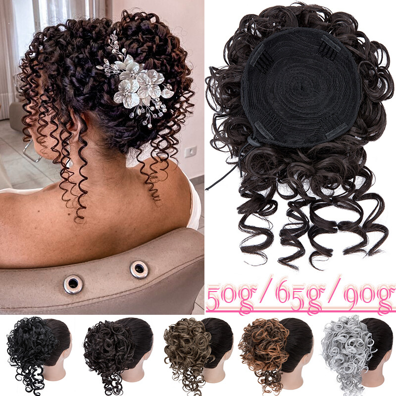 Drawstring Kinky Curly Afro Bun Clip In Puff Pony Tail Hair Extension Wedding US