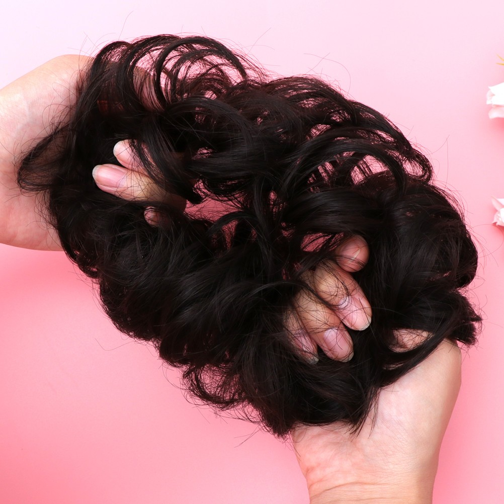 2Pcs Black Hair Plate Tool Synthetic Hair Chignon Wig for Elegant Styles