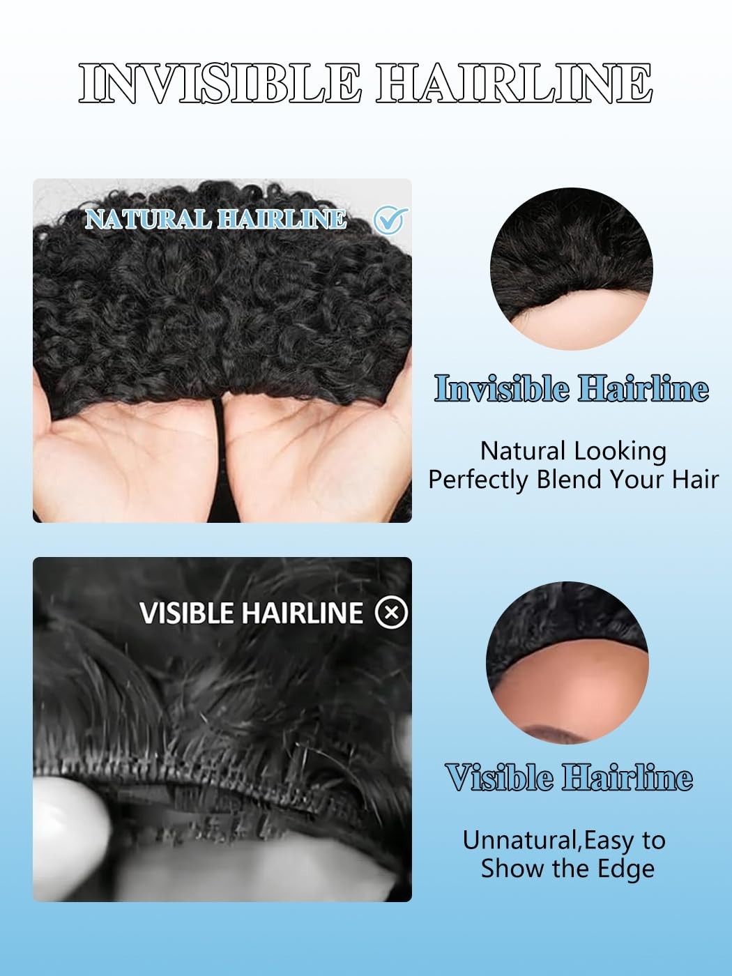 18″ Curly Half Wig Human Hair for Black Women – Glueless Drawstring, 180% Densit