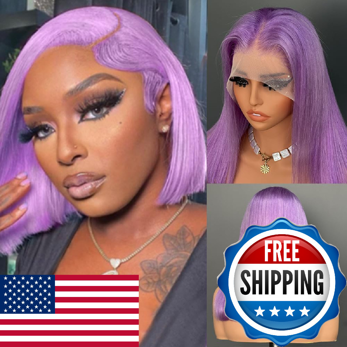 Sherico Lilac Bob Wig Human Hair 13X4 Hd Transparent Lilac Short Bob Lace Front