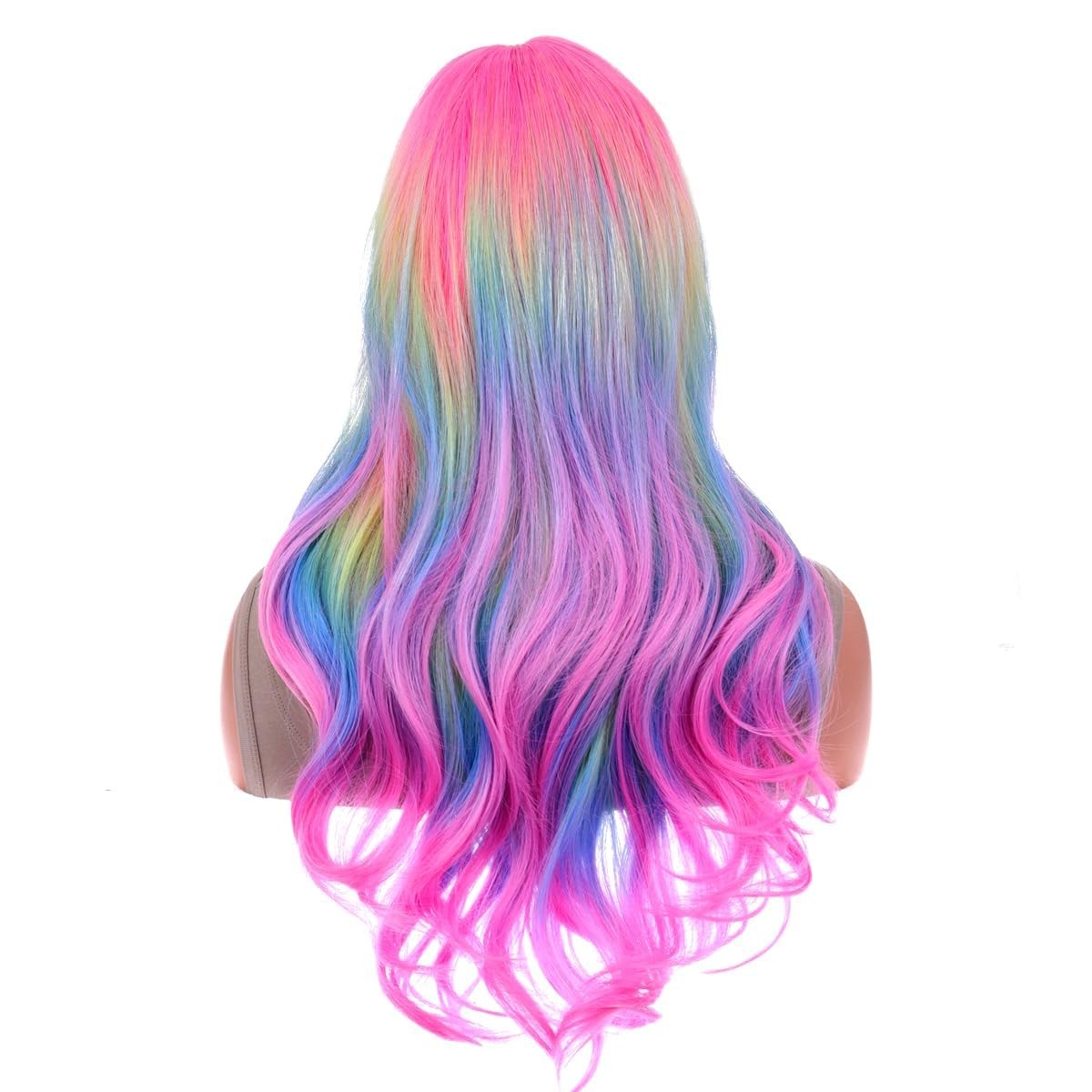BERON Rainbow Ombre Wigs Long Wavy Wig for Women Colorful 22.5 Inch,