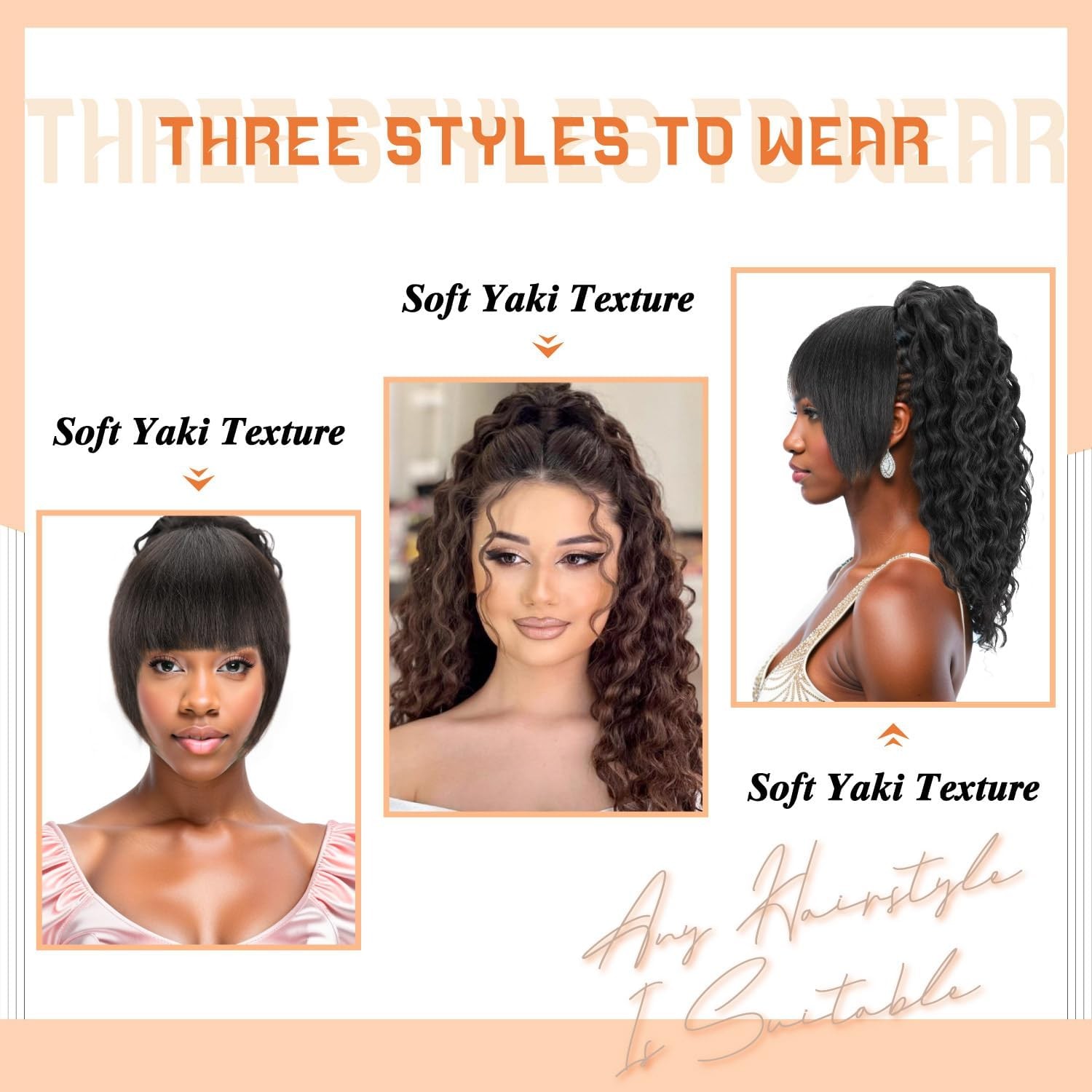 Ponytail Extension with Bangs 20 Inch Yaki Curly Drawstring – Versatile
