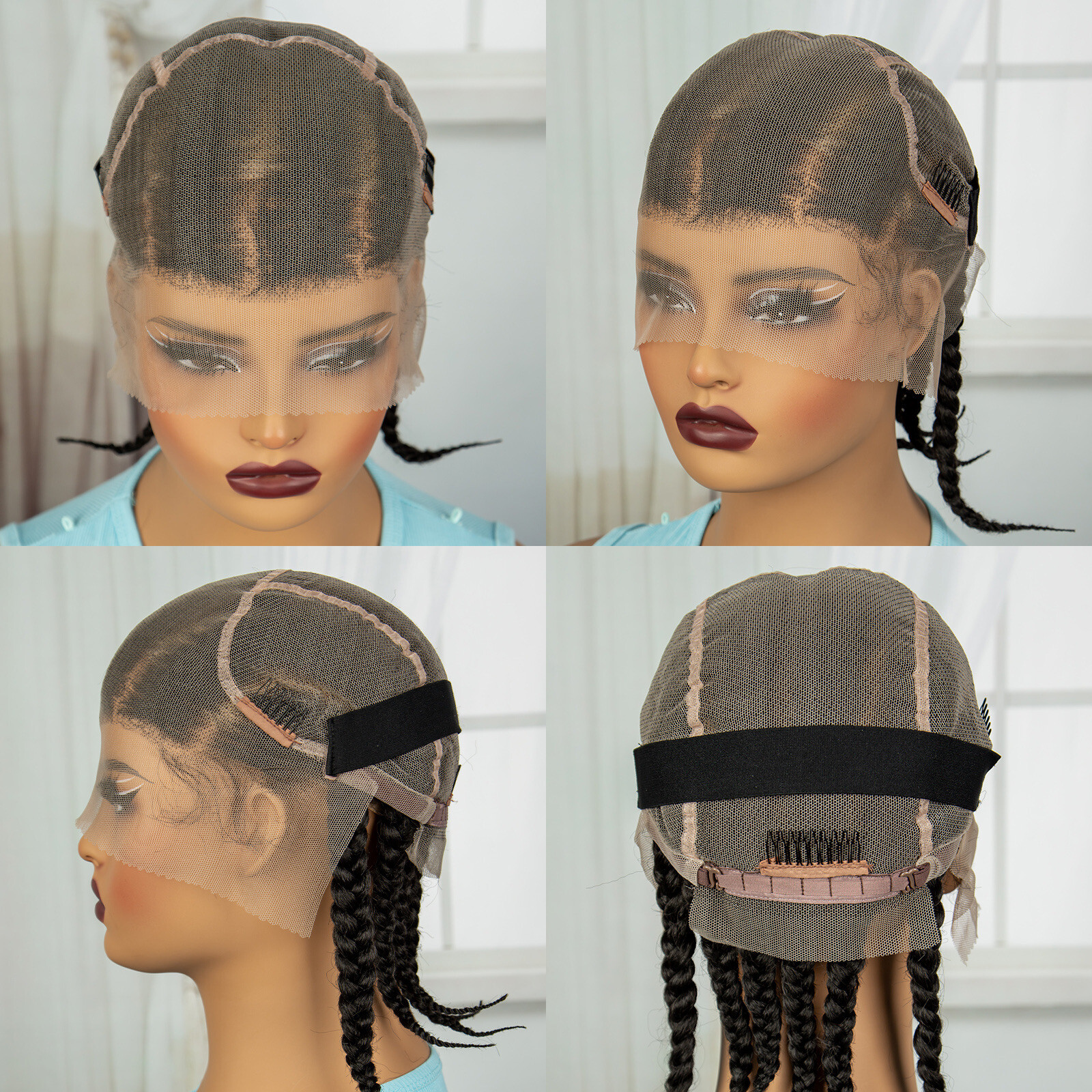 Full Lace Cornrow Box Braided Wig Fiber Lace Front Braids Wig with Baby Hair US