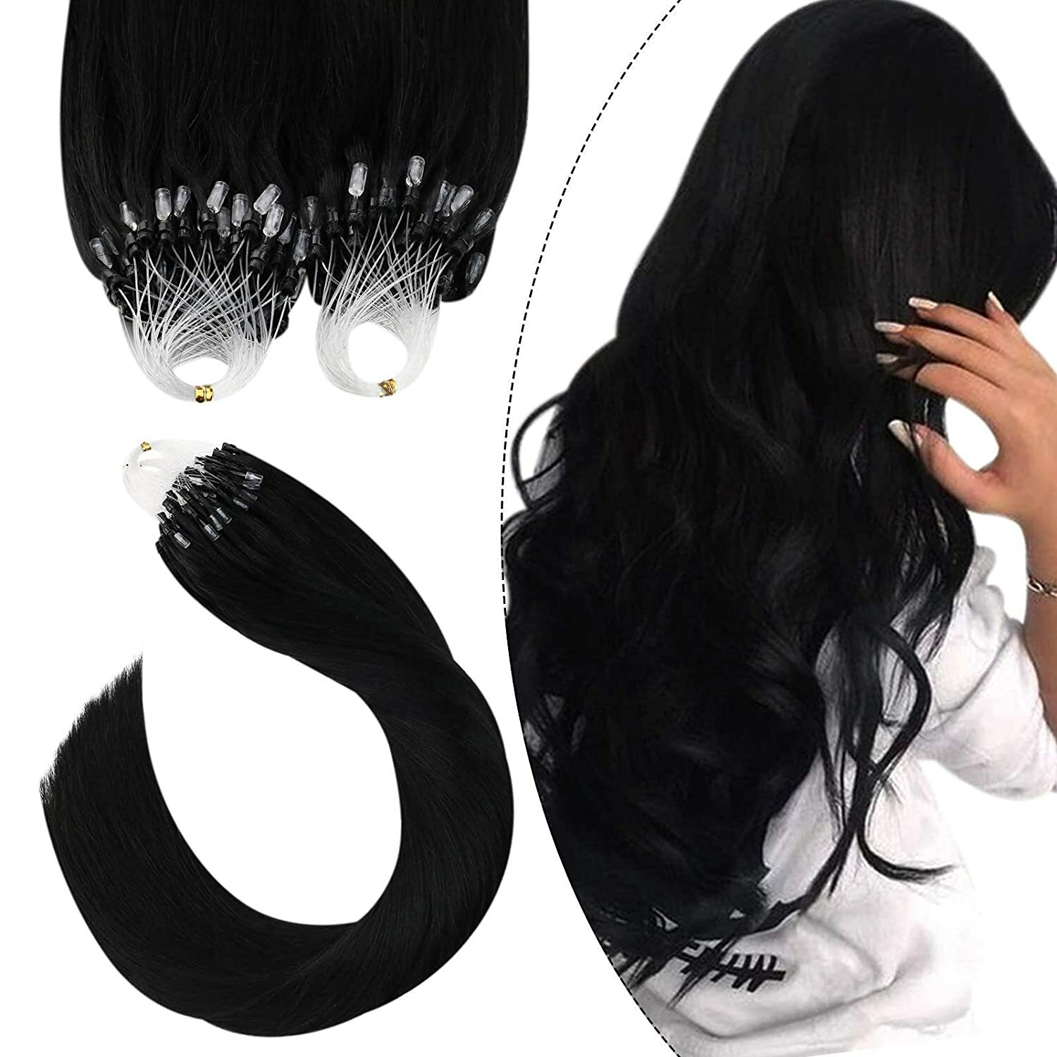Micro Ring Loop Human Hair Extensions Micro Beads Link Remy Hair Colored 16-26in