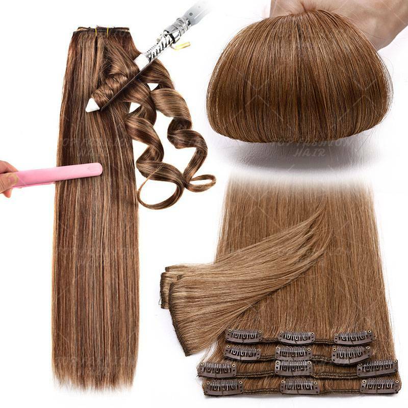 Clip in 8 Pieces 100% Remy Human Hair Extensions Full Head Blonde Dark Ombre G45