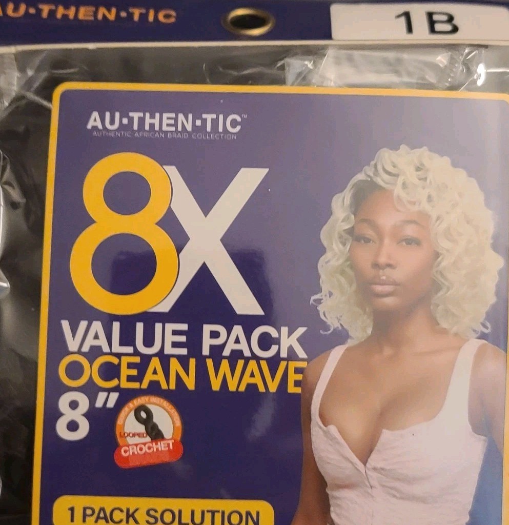 Authentic African Braid Collection 8″ crochet hair 1 pk color 1B-New in Open pkg