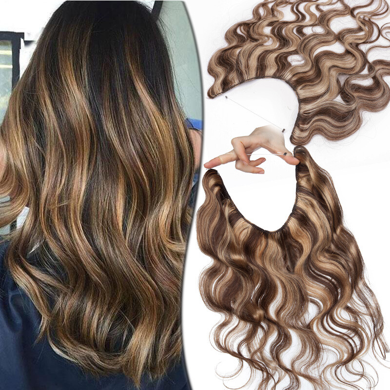 Wire-In 100% Human Hair Extensions Hidden Invisible Band THICK Highlight Weft US