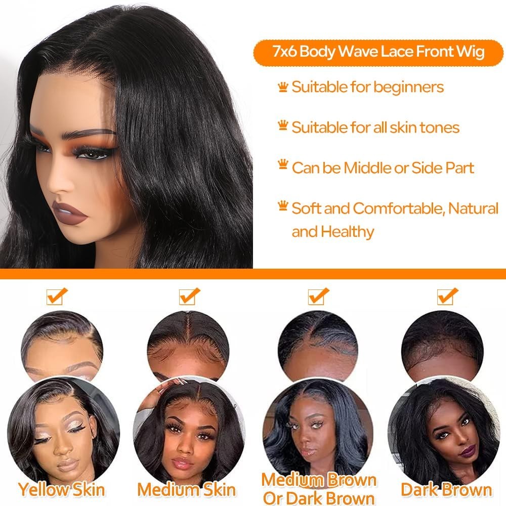 26 Inch Body Wave Lace Front Wig – 7×6 HD Glueless Human Hair, Pre Plucked, 200%