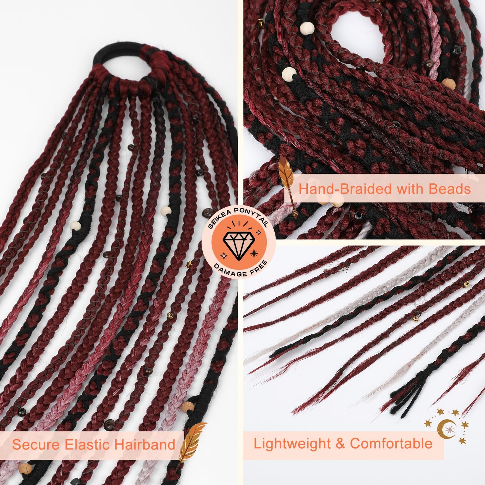 Seikea 2Pcs Boho Braided Ponytail Extension Hair Tie 24 Long Viking Dreadlock
