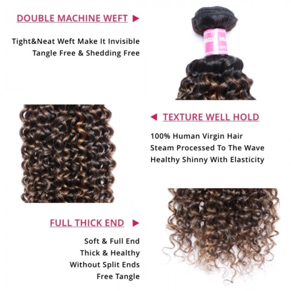 Peruvian Ombre Highlight Balayage Brown Curly Bundles Human Hair Extension Weave