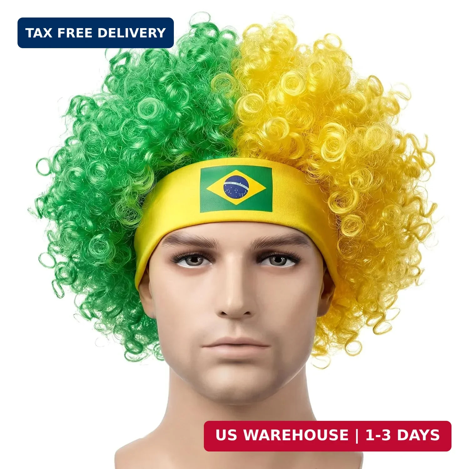 RAINFLOW Curly Afro Wig for Men – Brazil Short Curly Hair Costume with Headband,