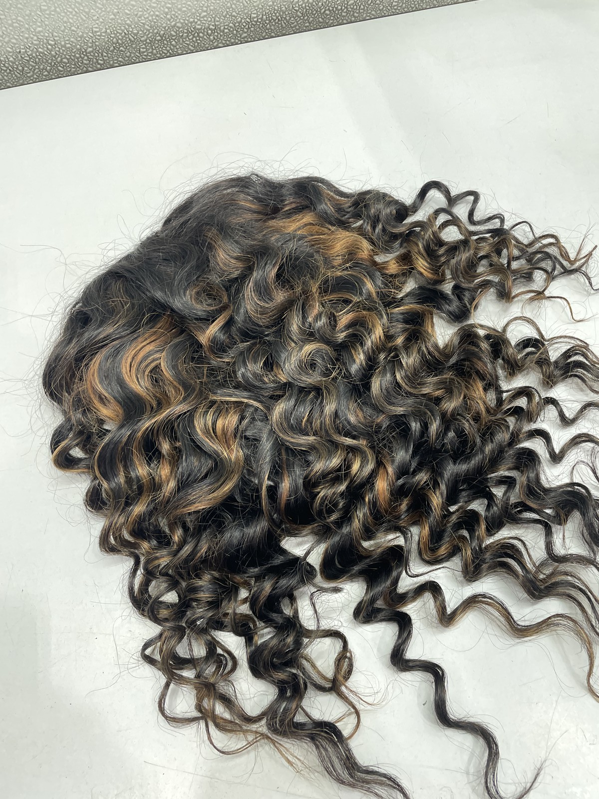 Natural Black With Highlights Water Wave Human Hair Blend Half Wig, 20″