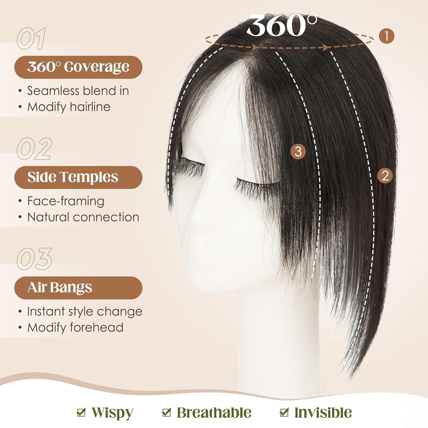 Human Hair Topper For Women Wispy Thin Short Wiglet 12 inch #1B Natural Black