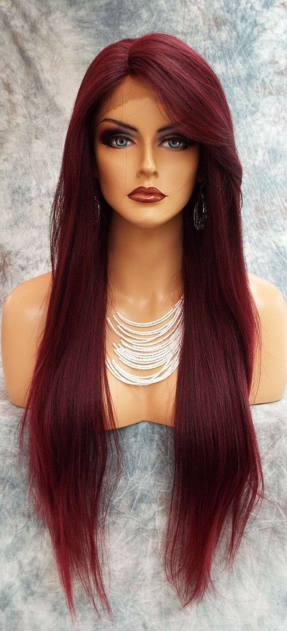 LACE FRONT C PART STRAIGHT WITH SIDE BANG WIG T1B.BURGANDY GORGEOUS SEXY 471