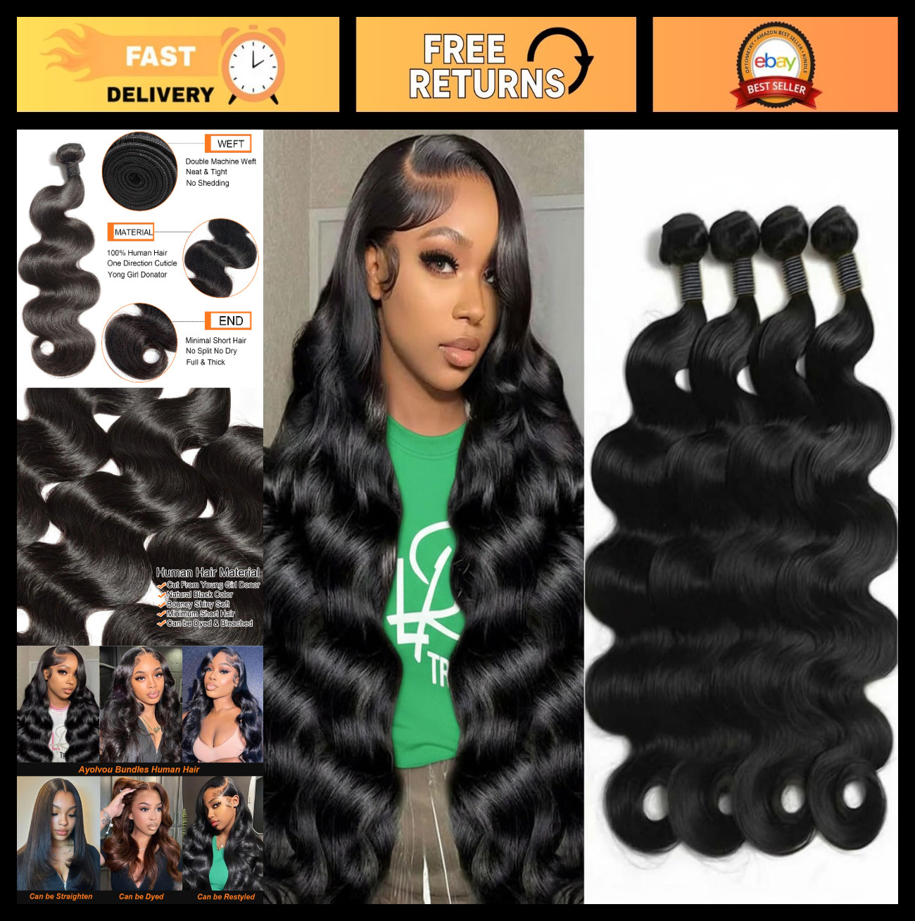 12A Raw Body Wave Human Hair Bundles 18-24 Inch, 100% Unprocessed Virgin Hair Ex