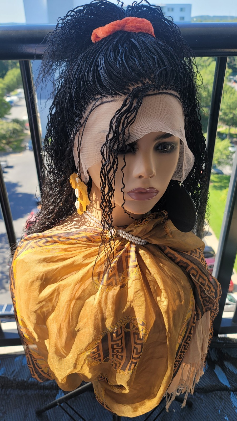 Braided Wig 16″ Micro Boho Braids Jet Black Full Lace Glueless Handmade Curly