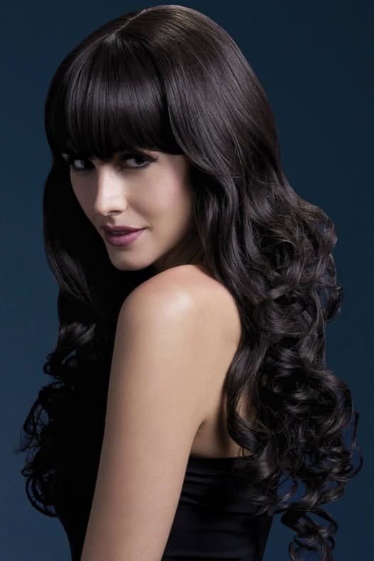 Fever Isabelle Wig 26 inch long brown woman soft curl bangs daily dance stage