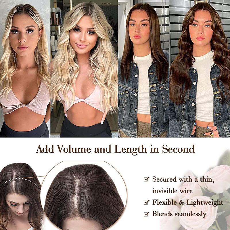 Balayage Brown Wire In Hair Extensions Elastic Band Secret Miracle Ring AS Human