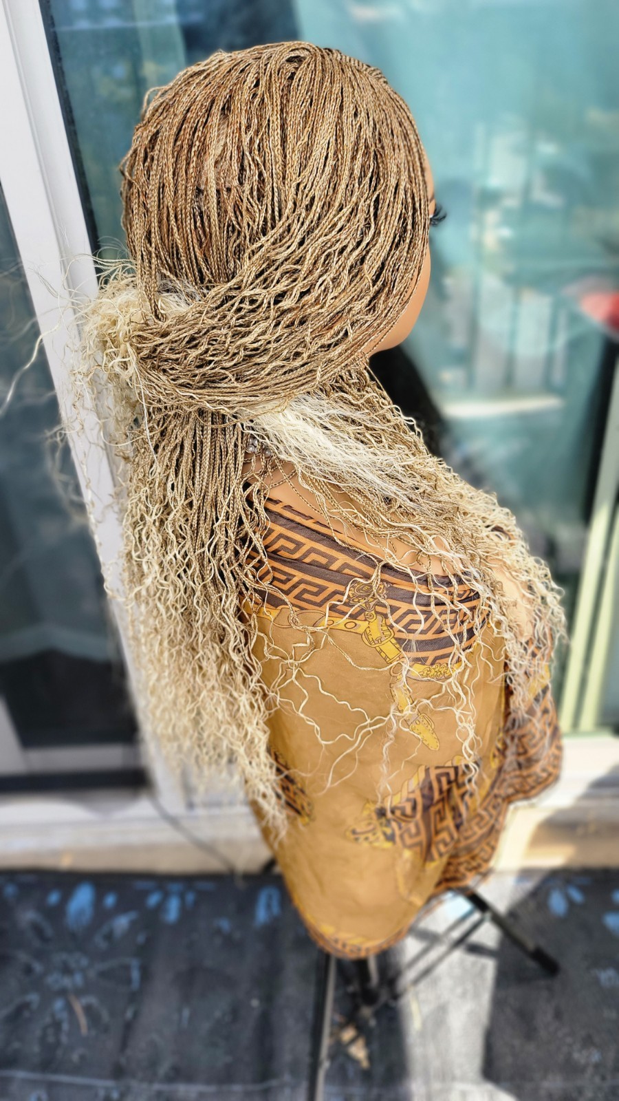 Braided Wig Lace Front Glueless 18″ Micro Boho Braids 27/613 Blonde Handmade NWT