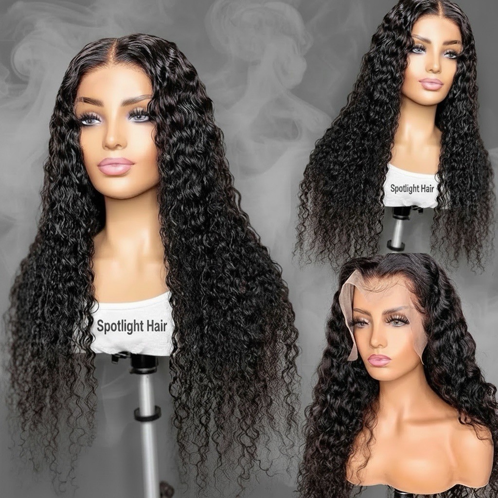 Spotlight Hair Lace Front Wig Black Curly Natural Look human hair wig 32 inches