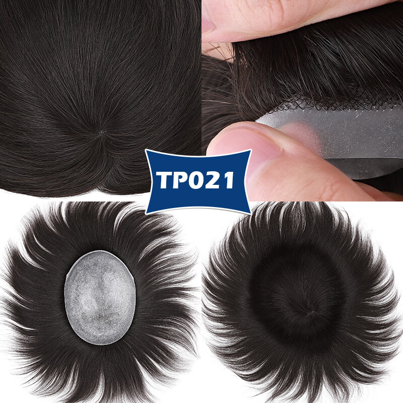 Durable Mens Toupee Human Hair Replacement System Hairpiece Fine Mono Poly Skin