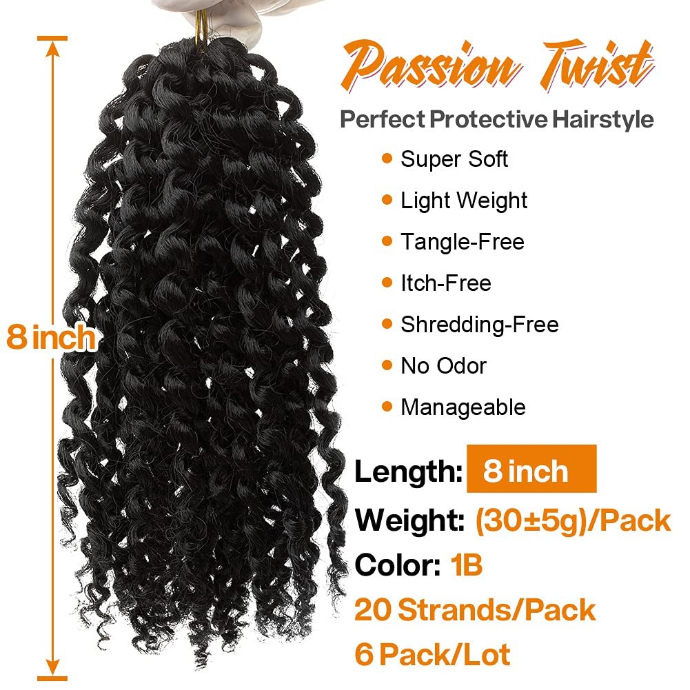 Passion Twist Hair Water Wave Crochet Braids for Black Women 6 Packs 8 Inch S…