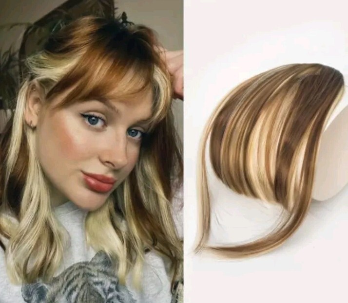 Hair Extension Bangs One Piece/2 Clips Blond/Brown Blend Synthetic 6″ – 10″