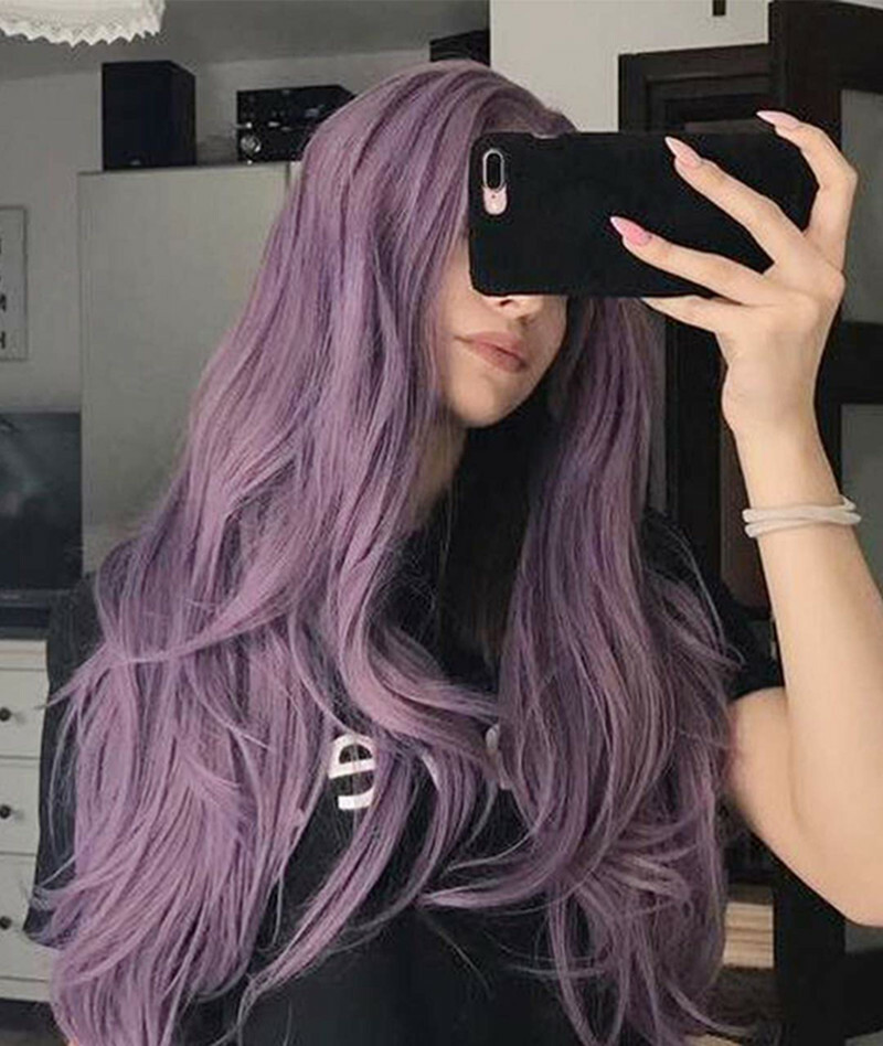 Womens Long Dark Purple Full Wig Natural Wavy Wigs Cosplay Party Halloween Wig