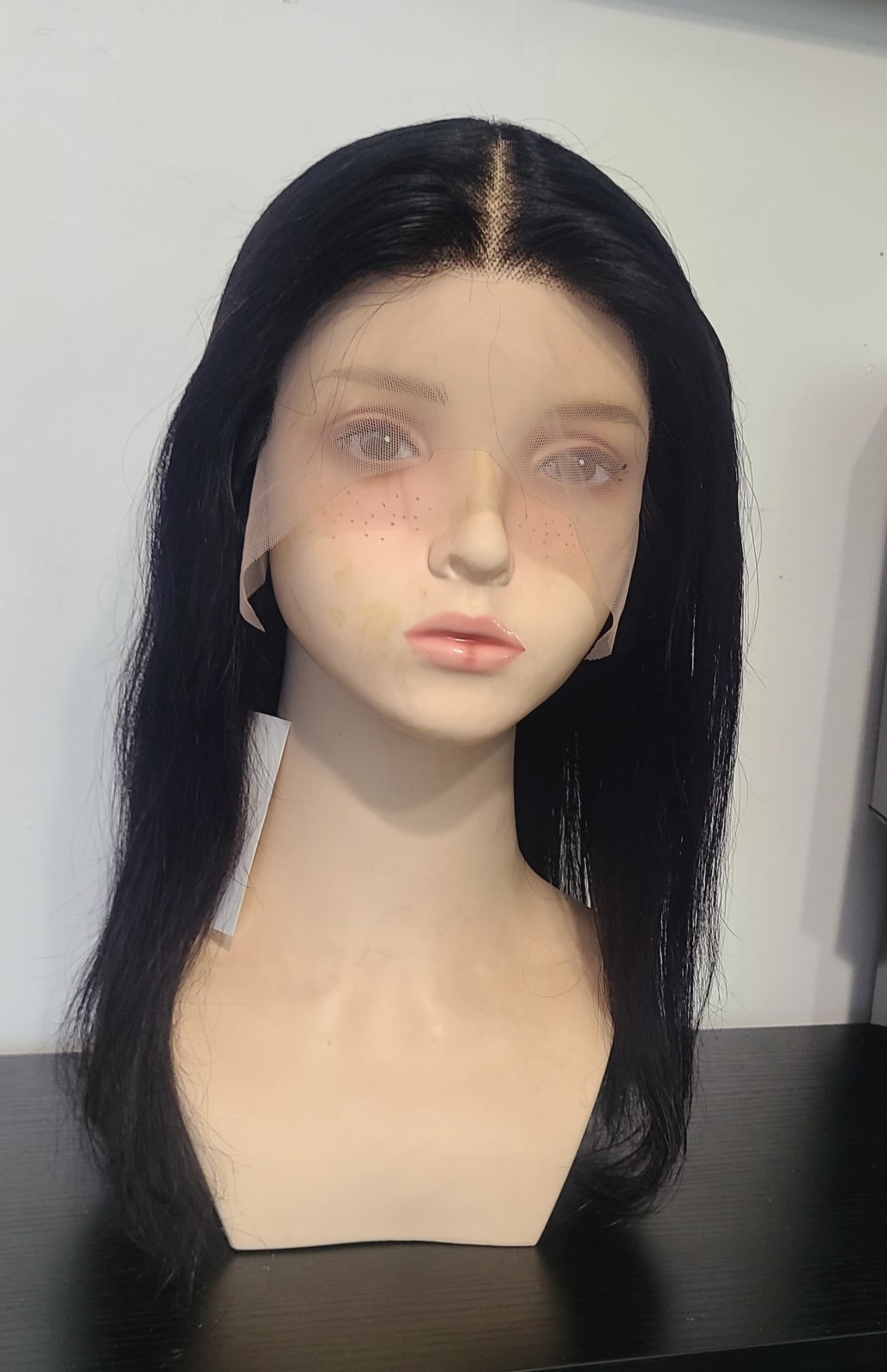 13/1 Lace Front Wig with Human Hair,glueless wig,16 Inch Black color 180nsity