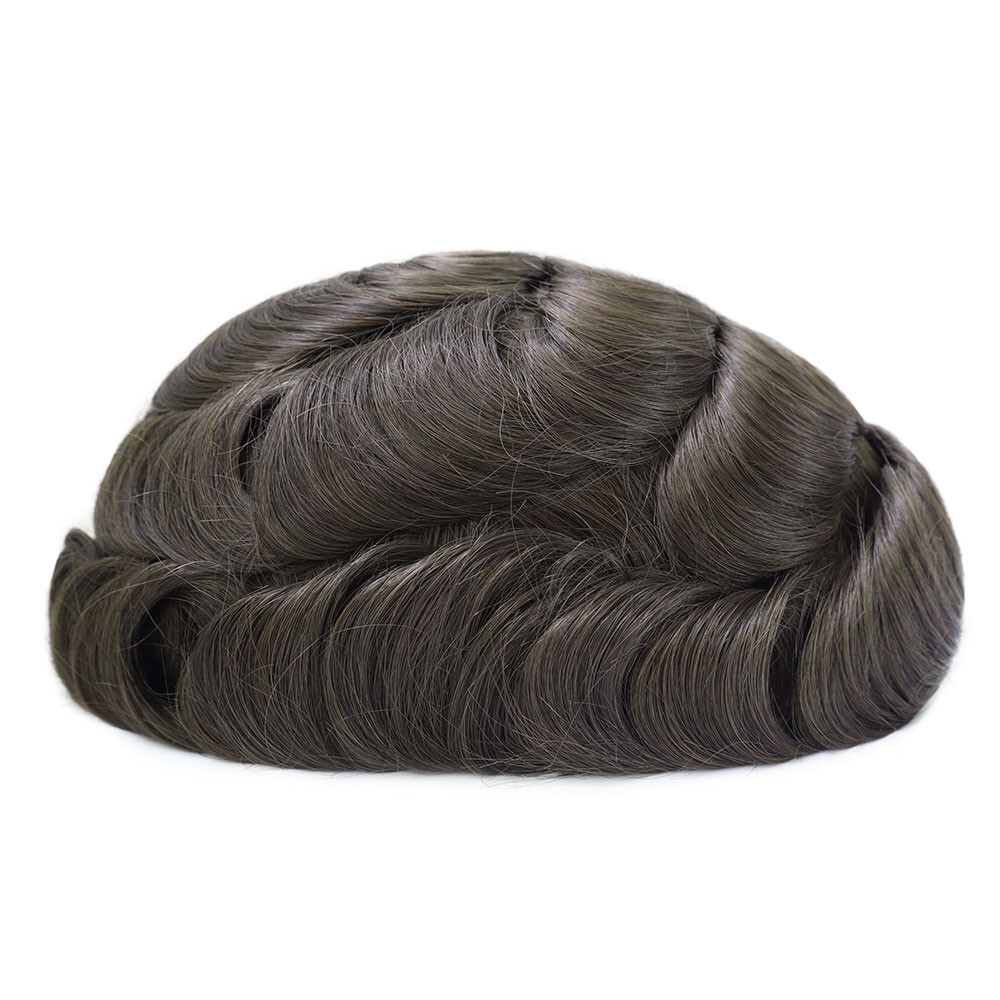 Mens Human Hair Replacement System Injection Poly Skin Toupee Hair Piece #4