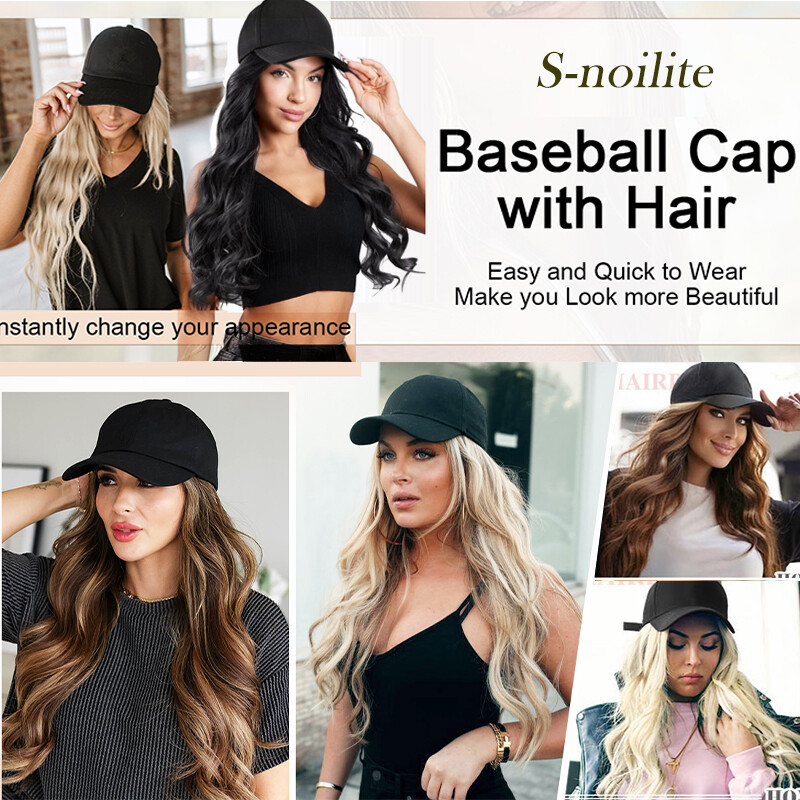 Baseball Hat Cap with Hair Extensions Synthetic Long Curly Ponytail Natural Wavy