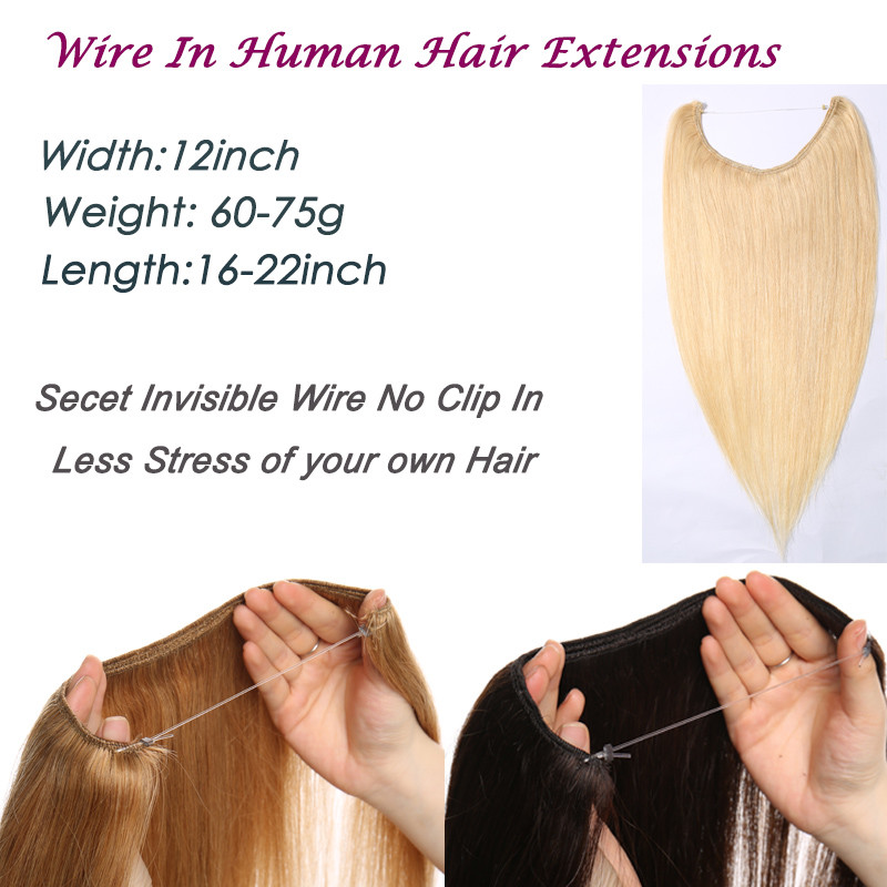 100% Real Remy Human Hair Extensions Invisible Secret Headband Wire In Weft J803