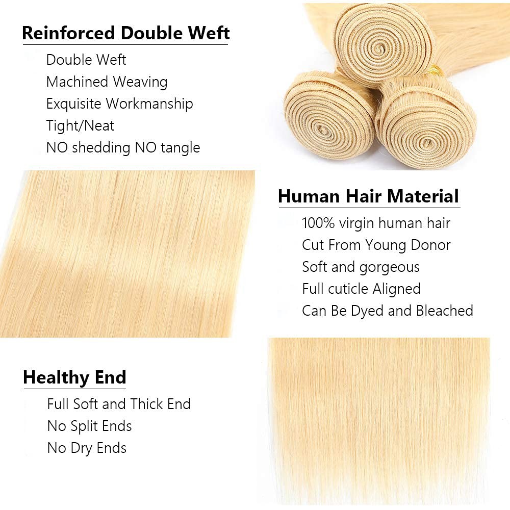 Color 613 Blonde Bundles Straight Bundle Human Hair 20 Inch Brazilian Virgin …