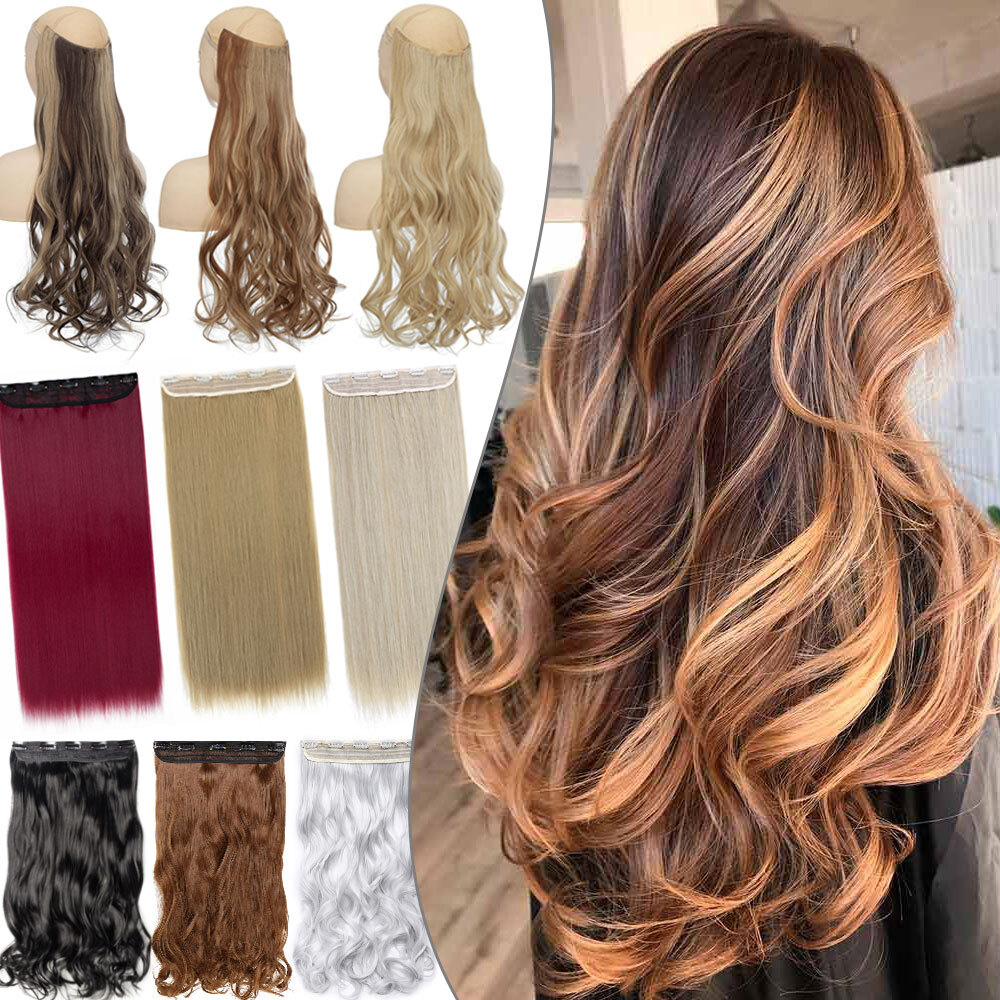 NEW Thick Wavy One Piece Clip In On Hair Extensions 3/4 Head 5 Clips Hairpieces