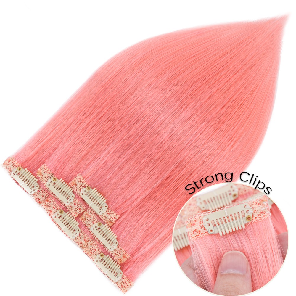 6 Pieces 6 Clips Clip Human Hair Extensions Real Thick Short Lace Weft Highlight