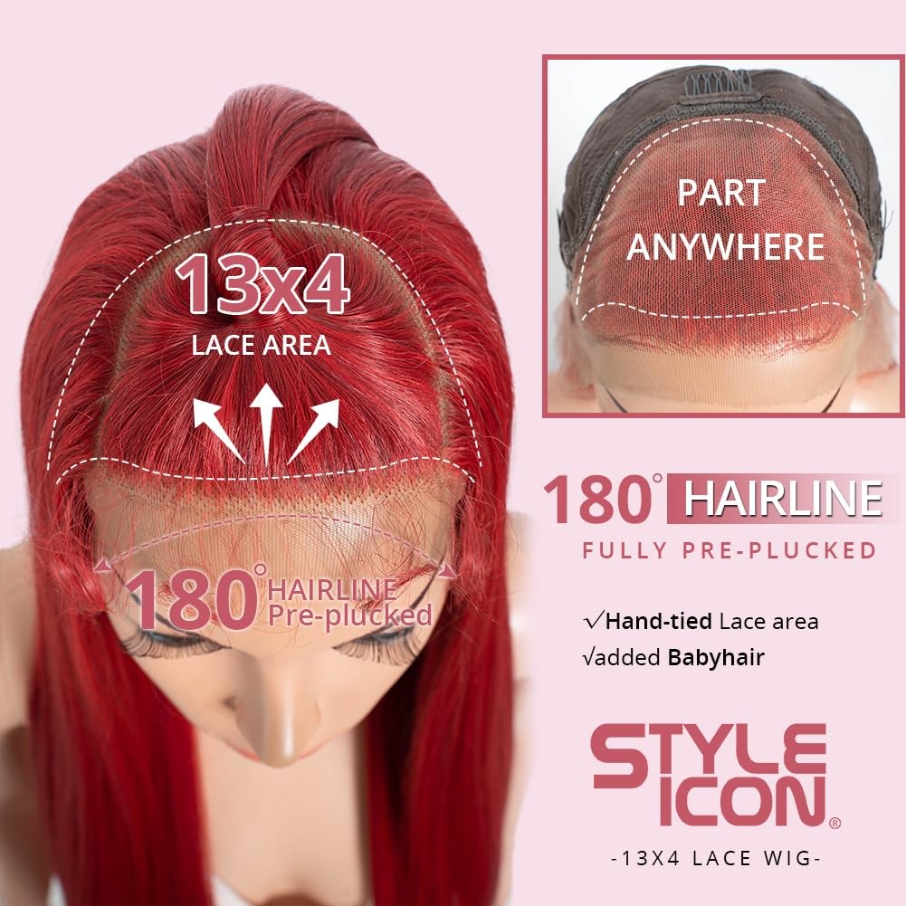 Style Icon 36 Super Long 13X4 Lace Wig Updo Lace Frontal Wigs Part Red Lace