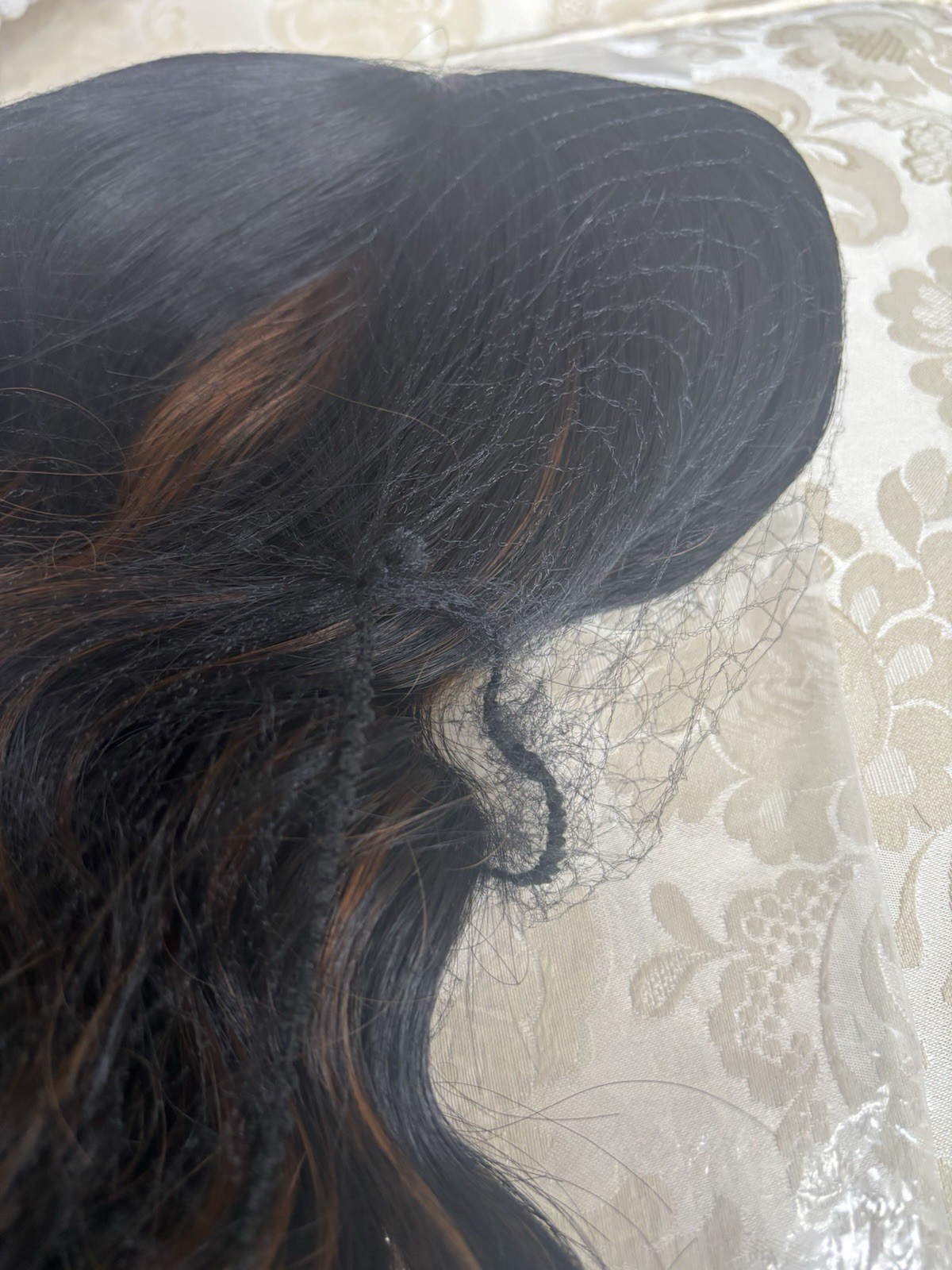 NWOT Human Hair Wavy Wig Black W/Brown Highlights SOFT Lace Front 15”