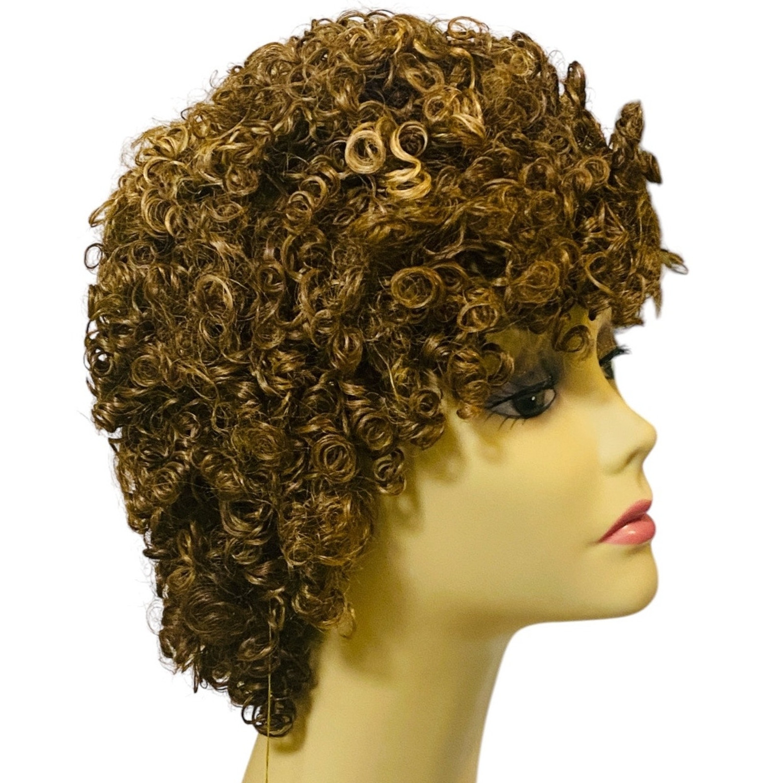Ashro 100% Human Hair Spiral Curl Wig Brown Frost Ombre Women Size Large NWT