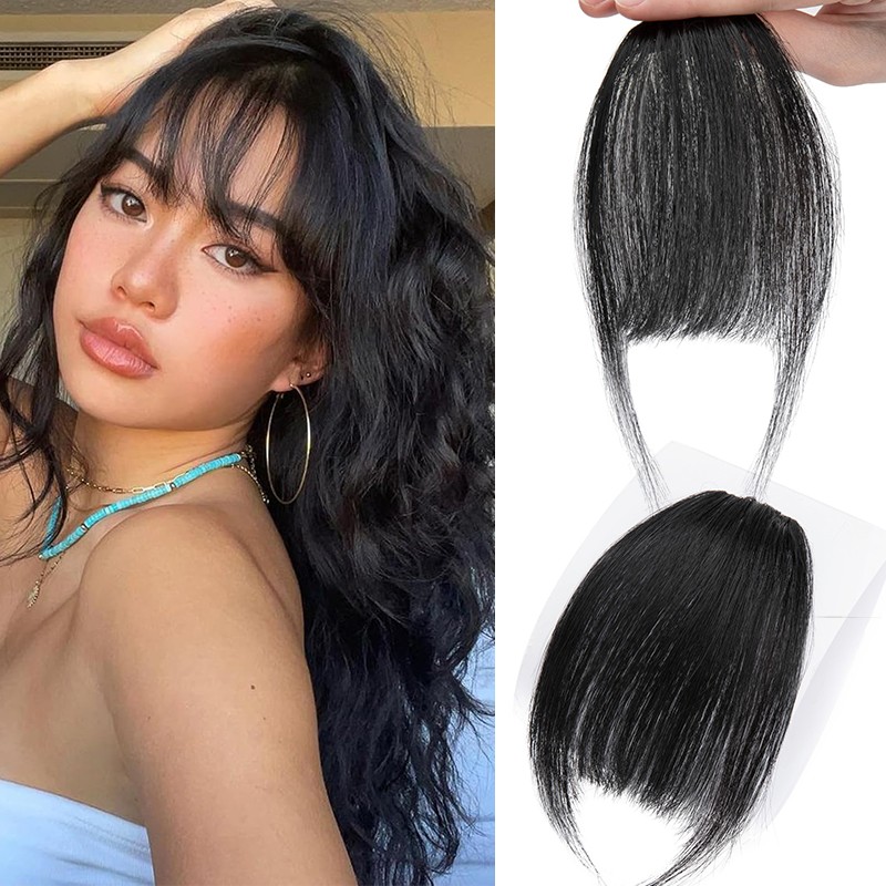 100% Remy Human Hair Bangs Fringe Clip in Air Thin Topper Hairpiece Extensions